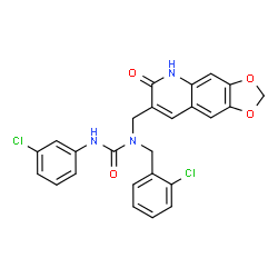 ChemSpider 2D Image | 1-(2-Chlorobenzyl)-3-(3-chlorophenyl)-1-[(6-oxo-5,6-dihydro[1,3]dioxolo[4,5-g]quinolin-7-yl)methyl]urea | C25H19Cl2N3O4