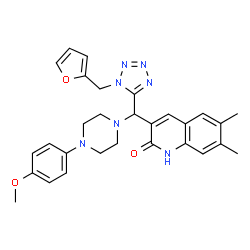 ChemSpider 2D Image | 3-{[1-(2-Furylmethyl)-1H-tetrazol-5-yl][4-(4-methoxyphenyl)-1-piperazinyl]methyl}-6,7-dimethyl-2(1H)-quinolinone | C29H31N7O3