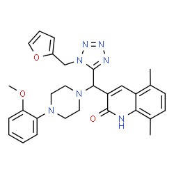 ChemSpider 2D Image | 3-{[1-(2-Furylmethyl)-1H-tetrazol-5-yl][4-(2-methoxyphenyl)-1-piperazinyl]methyl}-5,8-dimethyl-2(1H)-quinolinone | C29H31N7O3
