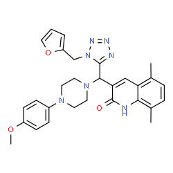 ChemSpider 2D Image | 3-{[1-(2-Furylmethyl)-1H-tetrazol-5-yl][4-(4-methoxyphenyl)-1-piperazinyl]methyl}-5,8-dimethyl-2(1H)-quinolinone | C29H31N7O3