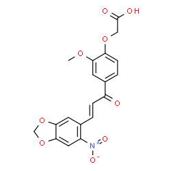 ChemSpider 2D Image | {2-Methoxy-4-[(2E)-3-(6-nitro-1,3-benzodioxol-5-yl)-2-propenoyl]phenoxy}acetic acid | C19H15NO9