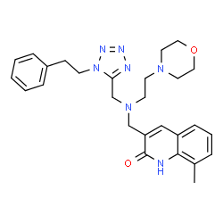 ChemSpider 2D Image | 8-Methyl-3-[([2-(4-morpholinyl)ethyl]{[1-(2-phenylethyl)-1H-tetrazol-5-yl]methyl}amino)methyl]-2(1H)-quinolinone | C27H33N7O2