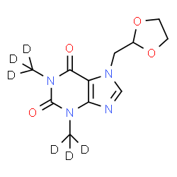 ChemSpider 2D Image | 7-(1,3-Dioxolan-2-ylmethyl)-1,3-bis[(~2~H_3_)methyl]-3,7-dihydro-1H-purine-2,6-dione | C11H8D6N4O4