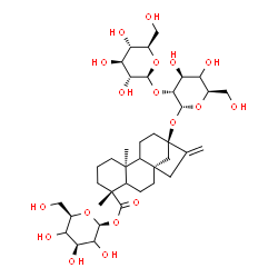 ChemSpider 2D Image | 1-O-[(5xi,8alpha,9xi,10alpha)-13-{[(4xi)-2-O-(beta-D-Glucopyranosyl)-alpha-D-xylo-hexopyranosyl]oxy}-18-oxokaur-16-en-18-yl]-beta-D-threo-hexopyranose | C38H60O18