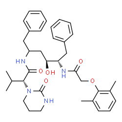 ChemSpider 2D Image | (2R)-N-[(3S,4S)-1-benzyl-4-[[2-(2,6-dimethylphenoxy)acetyl]amino]-3-hydroxy-5-phenyl-pentyl]-3-methyl-2-(2-oxohexahydropyrimidin-1-yl)butanamide | C37H48N4O5