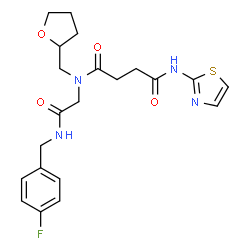 ChemSpider 2D Image | N-{2-[(4-Fluorobenzyl)amino]-2-oxoethyl}-N-(tetrahydro-2-furanylmethyl)-N'-(1,3-thiazol-2-yl)succinamide | C21H25FN4O4S