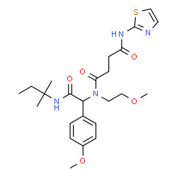 ChemSpider 2D Image | N-(2-Methoxyethyl)-N-{1-(4-methoxyphenyl)-2-[(2-methyl-2-butanyl)amino]-2-oxoethyl}-N'-(1,3-thiazol-2-yl)succinamide | C24H34N4O5S