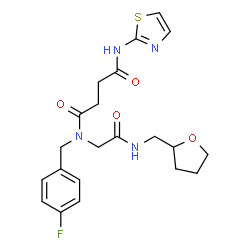 ChemSpider 2D Image | N-(4-Fluorobenzyl)-N-{2-oxo-2-[(tetrahydro-2-furanylmethyl)amino]ethyl}-N'-(1,3-thiazol-2-yl)succinamide | C21H25FN4O4S