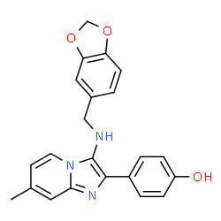 ChemSpider 2D Image | 4-[3-(1,3-benzodioxol-5-ylmethylamino)-7-methyl-2-imidazo[1,2-a]pyridinyl]phenol | C22H19N3O3