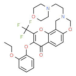 ChemSpider 2D Image | 3-(2-Ethoxyphenoxy)-9-[2-(4-morpholinyl)ethyl]-2-(trifluoromethyl)-9,10-dihydro-4H,8H-chromeno[8,7-e][1,3]oxazin-4-one | C26H27F3N2O6