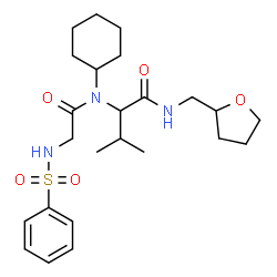 ChemSpider 2D Image | N-(Phenylsulfonyl)glycyl-N~2~-cyclohexyl-N-(tetrahydro-2-furanylmethyl)valinamide | C24H37N3O5S
