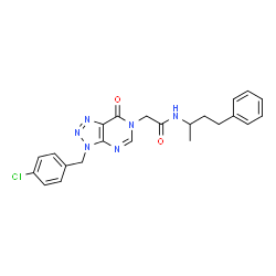 ChemSpider 2D Image | 2-[3-(4-Chlorobenzyl)-7-oxo-3,7-dihydro-6H-[1,2,3]triazolo[4,5-d]pyrimidin-6-yl]-N-(4-phenyl-2-butanyl)acetamide | C23H23ClN6O2