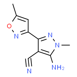 ChemSpider 2D Image | 5-amino-1-methyl-3-(5-methylisoxazol-3-yl)-1H-pyrazole-4-carbonitrile | C9H9N5O