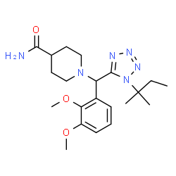 ChemSpider 2D Image | 1-{(2,3-Dimethoxyphenyl)[1-(2-methyl-2-butanyl)-1H-tetrazol-5-yl]methyl}-4-piperidinecarboxamide | C21H32N6O3