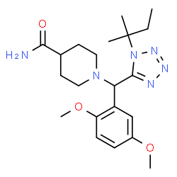 ChemSpider 2D Image | 1-{(2,5-Dimethoxyphenyl)[1-(2-methyl-2-butanyl)-1H-tetrazol-5-yl]methyl}-4-piperidinecarboxamide | C21H32N6O3