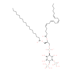 ChemSpider 2D Image | (2R)-2-[(5Z,8Z,11Z,14Z)-5,8,11,14-Icosatetraenoyloxy]-3-(stearoyloxy)propyl (1R,2R,3S,4R,5R,6S)-2,3,6-trihydroxy-5-[(hydroxyphosphinato)oxy]-4-(phosphonooxy)cyclohexyl phosphate | C47H83O19P3