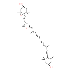 ChemSpider 2D Image | (5Z)-5-{(2E,4E,6E,8E)-11-[(4R)-4-Hydroxy-2,6,6-trimethyl-1-cyclohexen-1-yl]-2,9-dimethyl-2,4,6,8-undecatetraen-10-yn-1-ylidene}-3-{(E)-2-[(1S,4S,6R)-4-hydroxy-2,2,6-trimethyl-7-oxabicyclo[4.1.0]hept-1
-yl]vinyl}-2(5H)-furanone | C37H46O5