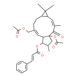 ChemSpider 2D Image | (2Z,8E)-4a-Acetoxy-9-(acetoxymethyl)-1,1,3,6-tetramethyl-4-oxo-1a,4,4a,5,6,7,7a,10,11,11a-decahydro-1H-cyclopenta[a]cyclopropa[f][11]annulen-7-yl (2E)-3-phenylacrylate | C33H40O7