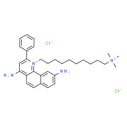 ChemSpider 2D Image | 4,9-Diamino-2-phenyl-1-[10-(trimethylammonio)decyl]benzo[h]quinolinium dichloride | C32H44Cl2N4