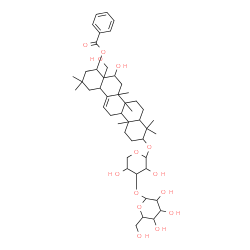 ChemSpider 2D Image | 3-[(3-O-Hexopyranosylpentopyranosyl)oxy]-16,28-dihydroxyolean-12-en-22-yl benzoate | C48H72O14