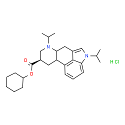 ChemSpider 2D Image | Cyclohexyl (8beta)-1,6-diisopropylergoline-8-carboxylate hydrochloride (1:1) | C27H39ClN2O2