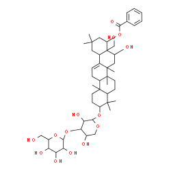 ChemSpider 2D Image | 3-[(3-O-Hexopyranosylpentopyranosyl)oxy]-16,28-dihydroxyolean-12-en-22-yl benzoate | C48H72O14