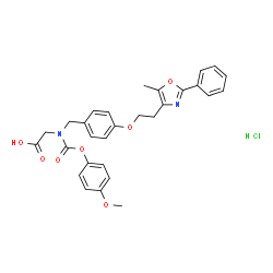 ChemSpider 2D Image | N-[(4-Methoxyphenoxy)carbonyl]-N-{4-[2-(5-methyl-2-phenyl-1,3-oxazol-4-yl)ethoxy]benzyl}glycine hydrochloride (1:1) | C29H29ClN2O7