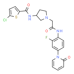 ChemSpider 2D Image | 5-Chloro-N-[1-(2-{[2-fluoro-4-(2-oxo-1(2H)-pyridinyl)phenyl]amino}-2-oxoethyl)-3-pyrrolidinyl]-2-thiophenecarboxamide | C22H20ClFN4O3S