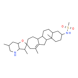 ChemSpider 2D Image | N-(3,6,11',12b'-Tetramethyl-2',3',3a,4,4',4a',5,5',6,6',6a',6b',7,7',7a,8',10',12',12a',12b'-icosahydro-1'H,3H-spiro[furo[3,2-b]pyridine-2,9'-naphtho[2,1-a]azulen]-3'-yl)methanesulfonamide | C29H48N2O3S