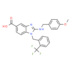 ChemSpider 2D Image | 2-[(4-Methoxybenzyl)amino]-1-[2-(trifluoromethyl)benzyl]-1H-benzimidazole-5-carboxylic acid | C24H20F3N3O3