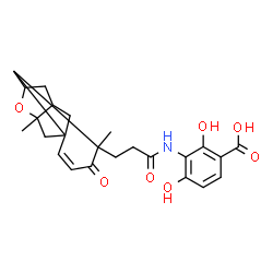 ChemSpider 2D Image | 3-{[3-(5,9-Dimethyl-4-oxo-8-oxatetracyclo[7.2.1.1~7,10~.0~1,6~]tridec-2-en-5-yl)propanoyl]amino}-2,4-dihydroxybenzoic acid | C24H27NO7