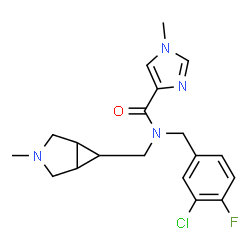 ChemSpider 2D Image | N-(3-Chloro-4-fluorobenzyl)-1-methyl-N-[(3-methyl-3-azabicyclo[3.1.0]hex-6-yl)methyl]-1H-imidazole-4-carboxamide | C19H22ClFN4O