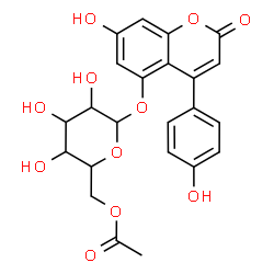 ChemSpider 2D Image | 7-Hydroxy-4-(4-hydroxyphenyl)-2-oxo-2H-chromen-5-yl 6-O-acetylhexopyranoside | C23H22O11