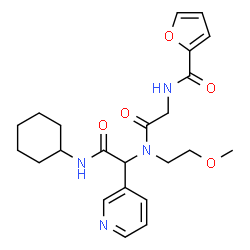 ChemSpider 2D Image | N-(2-{[2-(Cyclohexylamino)-2-oxo-1-(3-pyridinyl)ethyl](2-methoxyethyl)amino}-2-oxoethyl)-2-furamide | C23H30N4O5