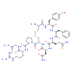 ChemSpider 2D Image | 1-{[(4R,7S,10S,13S,16S,19R)-19-Amino-7-(2-amino-2-oxoethyl)-10-(3-amino-3-oxopropyl)-13-benzyl-16-(4-hydroxybenzyl)-6,9,12,15,18-pentaoxo-1,2-dithia-5,8,11,14,17-pentaazacycloicosan-4-yl]carbonyl}-L-p
rolyl-D-arginylglycinamide | C46H65N15O12S2