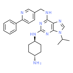 ChemSpider 2D Image | N~2~-(trans-4-Aminocyclohexyl)-9-isopropyl-N~6~-[(6-phenyl-3-pyridinyl)methyl]-9H-purine-2,6-diamine | C26H32N8