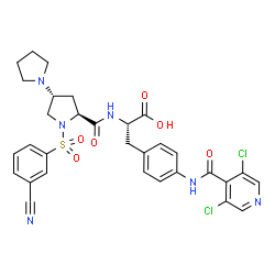 ChemSpider 2D Image | (2S)-2-[({(3'R,5'S)-1'-[(3-Cyanophenyl)sulfonyl]-1,3'-bipyrrolidin-5'-yl}carbonyl)amino]-3-{4-[(3,5-dichloroisonicotinoyl)amino]phenyl}propanoic acid | C31H30Cl2N6O6S