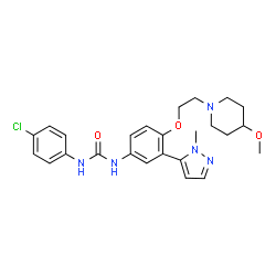 ChemSpider 2D Image | 1-(4-Chlorophenyl)-3-{4-[2-(4-methoxy-1-piperidinyl)ethoxy]-3-(1-methyl-1H-pyrazol-5-yl)phenyl}urea | C25H30ClN5O3