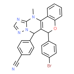 ChemSpider 2D Image | 4-[6-(4-Bromophenyl)-12-methyl-7,12-dihydro-6H-chromeno[4,3-d][1,2,4]triazolo[1,5-a]pyrimidin-7-yl]benzonitrile | C26H18BrN5O