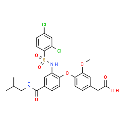 ChemSpider 2D Image | {4-[2-{[(2,4-Dichlorophenyl)sulfonyl]amino}-4-(isobutylcarbamoyl)phenoxy]-3-methoxyphenyl}acetic acid | C26H26Cl2N2O7S