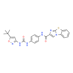 ChemSpider 2D Image | N-[4-({[5-(2-Methyl-2-propanyl)-1,2-oxazol-3-yl]carbamoyl}amino)phenyl]imidazo[2,1-b][1,3]benzothiazole-2-carboxamide | C24H22N6O3S