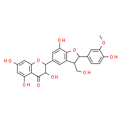 ChemSpider 2D Image | 3,5,7-Trihydroxy-2-[7-hydroxy-2-(4-hydroxy-3-methoxyphenyl)-3-(hydroxymethyl)-2,3-dihydro-1-benzofuran-5-yl]-2,3-dihydro-4H-chromen-4-one | C25H22O10