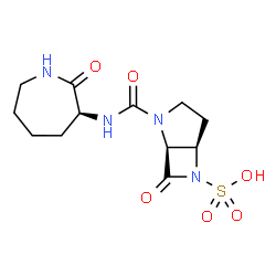 ChemSpider 2D Image | (1S,5R)-7-Oxo-2-{[(3S)-2-oxo-3-azepanyl]carbamoyl}-2,6-diazabicyclo[3.2.0]heptane-6-sulfonic acid | C12H18N4O6S