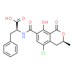 ChemSpider 2D Image | N-{[(3S)-5-Chloro-8-hydroxy-3-methyl-1-oxo-3,4-dihydro-1H-isochromen-7-yl]carbonyl}-L-phenylalanine | C20H18ClNO6
