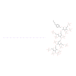 ChemSpider 2D Image | Tridecasodium 4-butylbenzyl 2,3,4,6-tetra-O-sulfonatohexopyranosyl-(1->3)-2,4,6-tri-O-sulfonatohexopyranosyl-(1->3)-2,4,6-tri-O-sulfonatohexopyranosyl-(1->2)-3,4,6-tri-O-sulfonatohexopyranoside | C35H43Na13O60S13