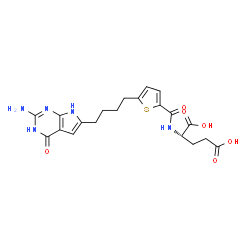 ChemSpider 2D Image | N-({5-[4-(2-Amino-4-oxo-4,7-dihydro-1H-pyrrolo[2,3-d]pyrimidin-6-yl)butyl]-2-thienyl}carbonyl)-L-glutamic acid | C20H23N5O6S