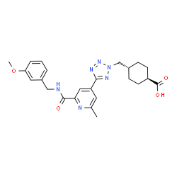 ChemSpider 2D Image | trans-4-[(5-{2-[(3-Methoxybenzyl)carbamoyl]-6-methyl-4-pyridinyl}-2H-tetrazol-2-yl)methyl]cyclohexanecarboxylic acid | C24H28N6O4