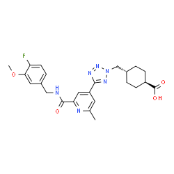 ChemSpider 2D Image | trans-4-[(5-{2-[(4-Fluoro-3-methoxybenzyl)carbamoyl]-6-methyl-4-pyridinyl}-2H-tetrazol-2-yl)methyl]cyclohexanecarboxylic acid | C24H27FN6O4