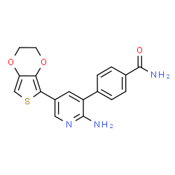 ChemSpider 2D Image | 4-[2-Amino-5-(2,3-dihydrothieno[3,4-b][1,4]dioxin-5-yl)-3-pyridinyl]benzamide | C18H15N3O3S