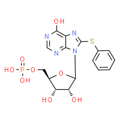ChemSpider 2D Image | 8-(Phenylsulfanyl)-9-(5-O-phosphono-D-ribofuranosyl)-9H-purin-6-ol | C16H17N4O8PS